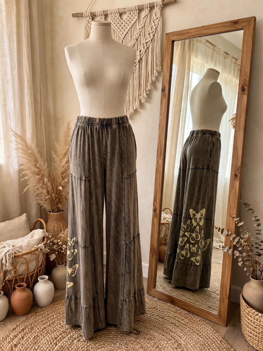 Butterfly Drift Mineral Wash Wide Leg Pant by I Love Linen