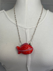 Red Stripe Fish Necklace by Gina