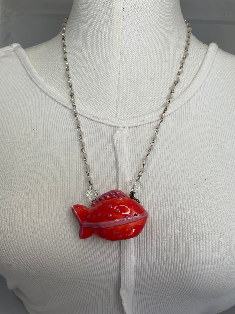 Red Stripe Fish Necklace by Gina