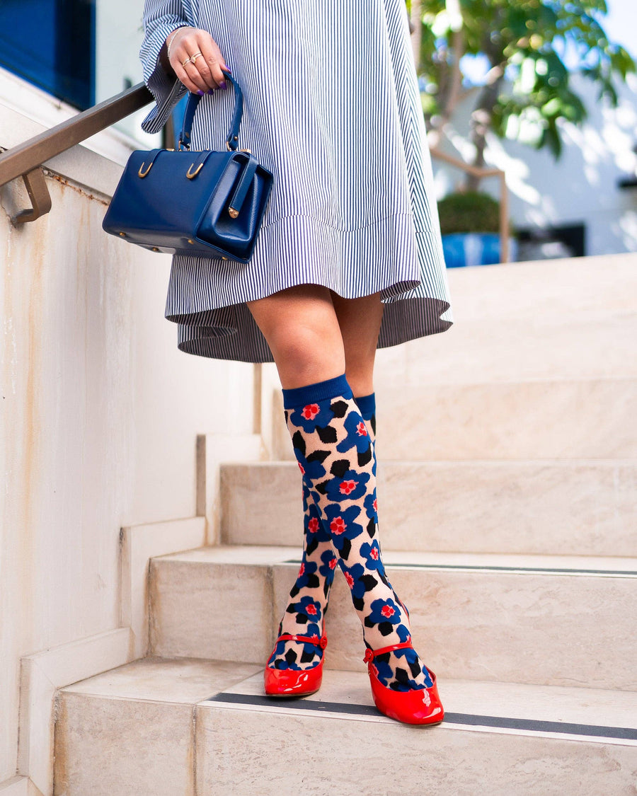 Bold Blue Sheer Knee High Socks Robin Boutique