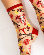 Aries Zodiac Shimmer Sheer Crew Sock