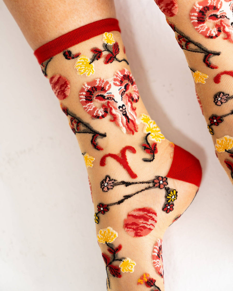 Aries Zodiac Shimmer Sheer Crew Sock