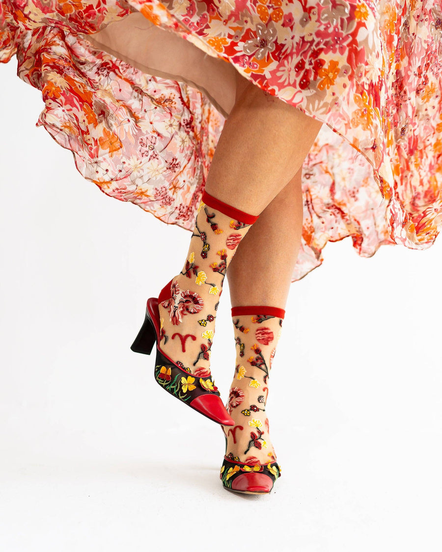 Aries Zodiac Shimmer Sheer Crew Sock