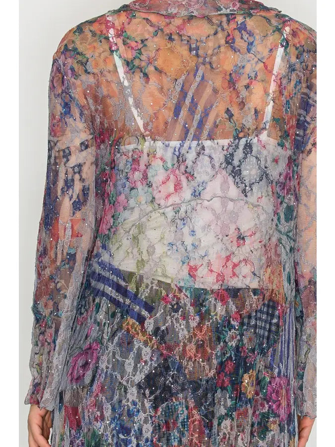 All Lace Long Cardigan in Bold Floral by Origami