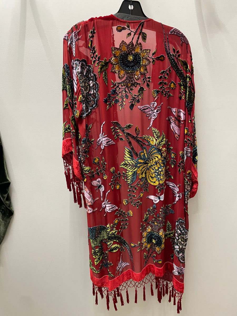 Silk Burnout Velvet Fringe Flutter Kimono by Aris A