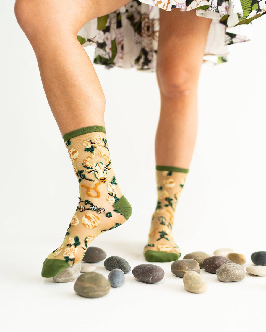 Taurus Zodiac Shimmer Sheer Crew Sock