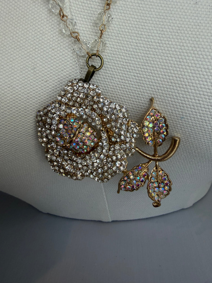 Rhinestone Rose Necklace by Gina