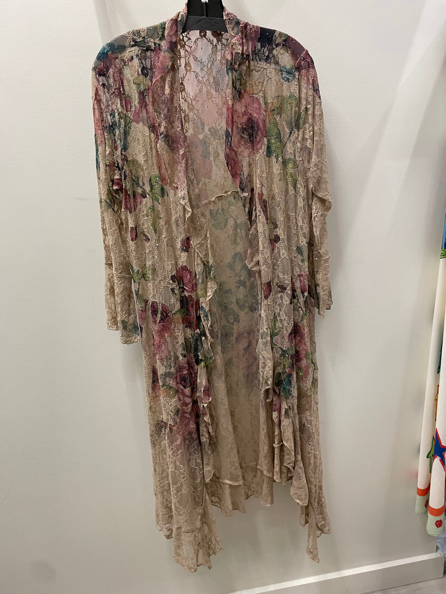 All Lace Long Cardigan in Big Rose by Origami