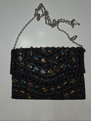 Evening Clutch Handbag with Semi Precious Stones in Black - Robin Boutique