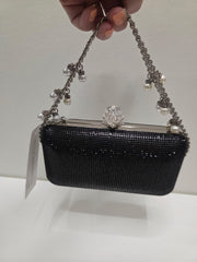 Jet Rhinestone Evening Bag with Pearl and Rhinestone Handle Robin Boutique
