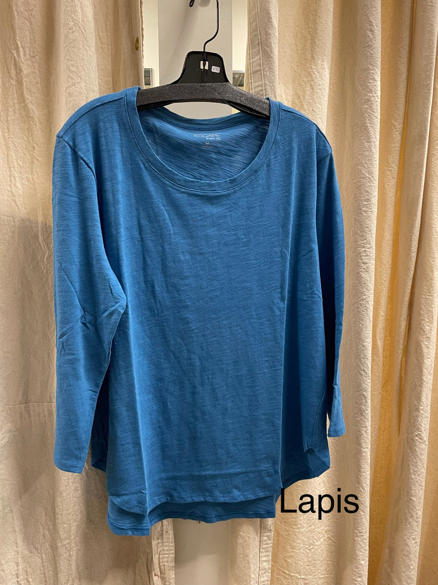 Solid Cotton Slub 3/4 Sleeve High-Low Tee by Escape