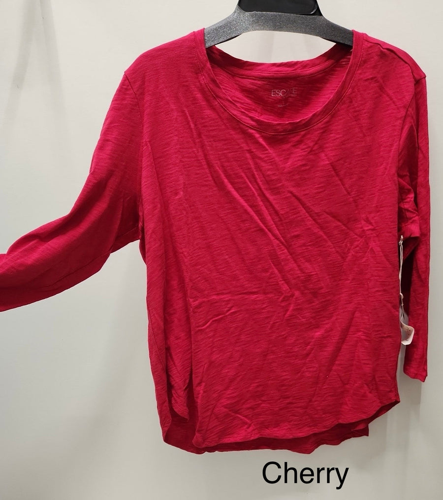 Solid Cotton Slub 3/4 Sleeve High-Low Tee by Escape