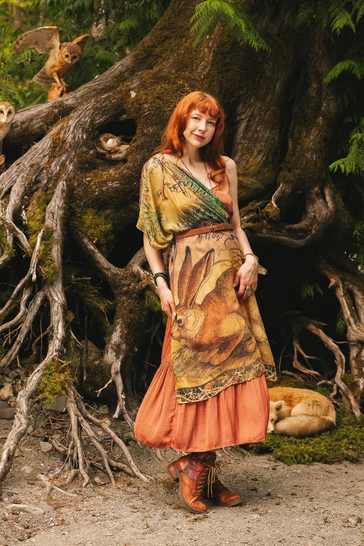 Woodland Wisdom Bohemian Scarf with Florals, Rabbit & Moths Robin Boutique