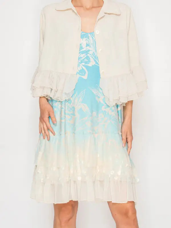 Cropped Ruffle Jacket in New Daisy Print by Origami