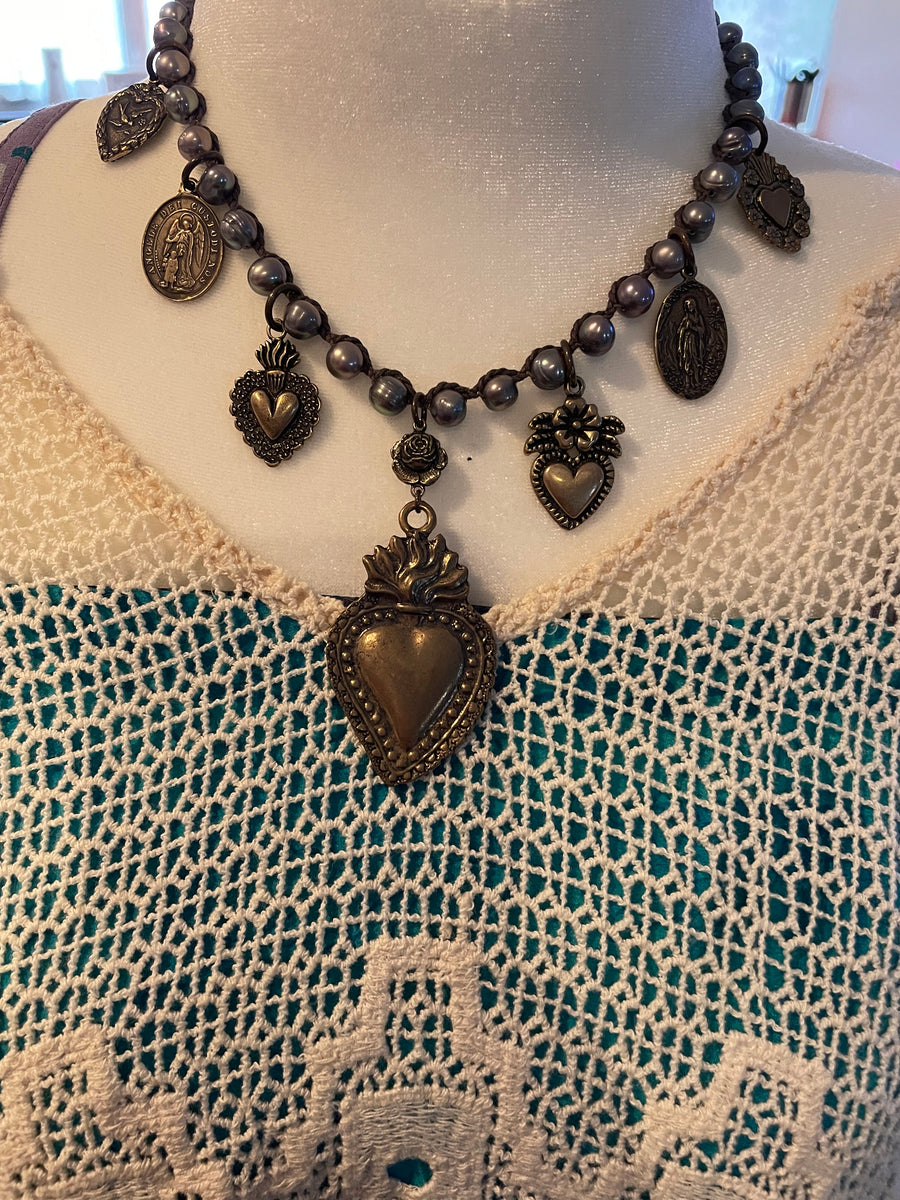 Bronze Cast Heart Charm Short Necklace