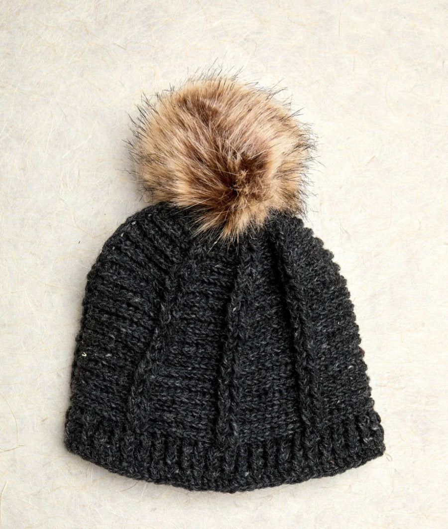 Brecken Charcoal Knit Pom Beanie By Many Hands