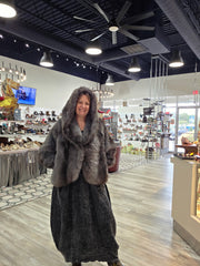 Dusk-grey faux fur jacket by azalea wang robin boutique
