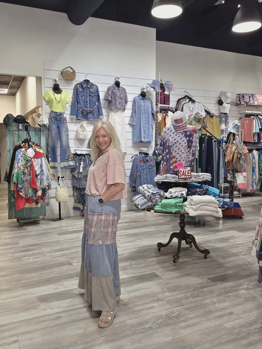 Printed Lace Denim Palazzo Pants by Davi & Dani