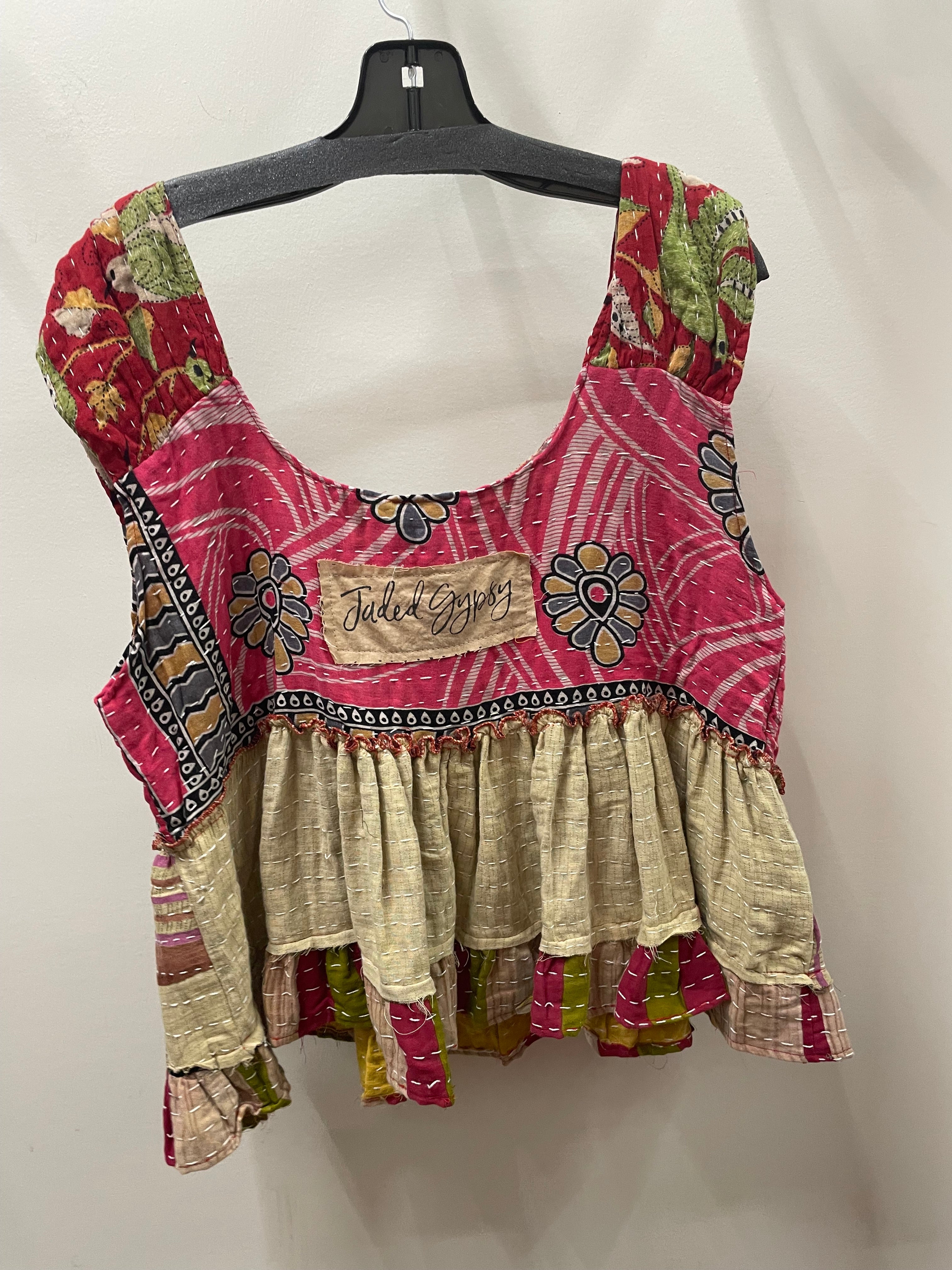Kantha Sunrise "Dove" Sleeveless Ruffle Tank by Jaded Gypsy