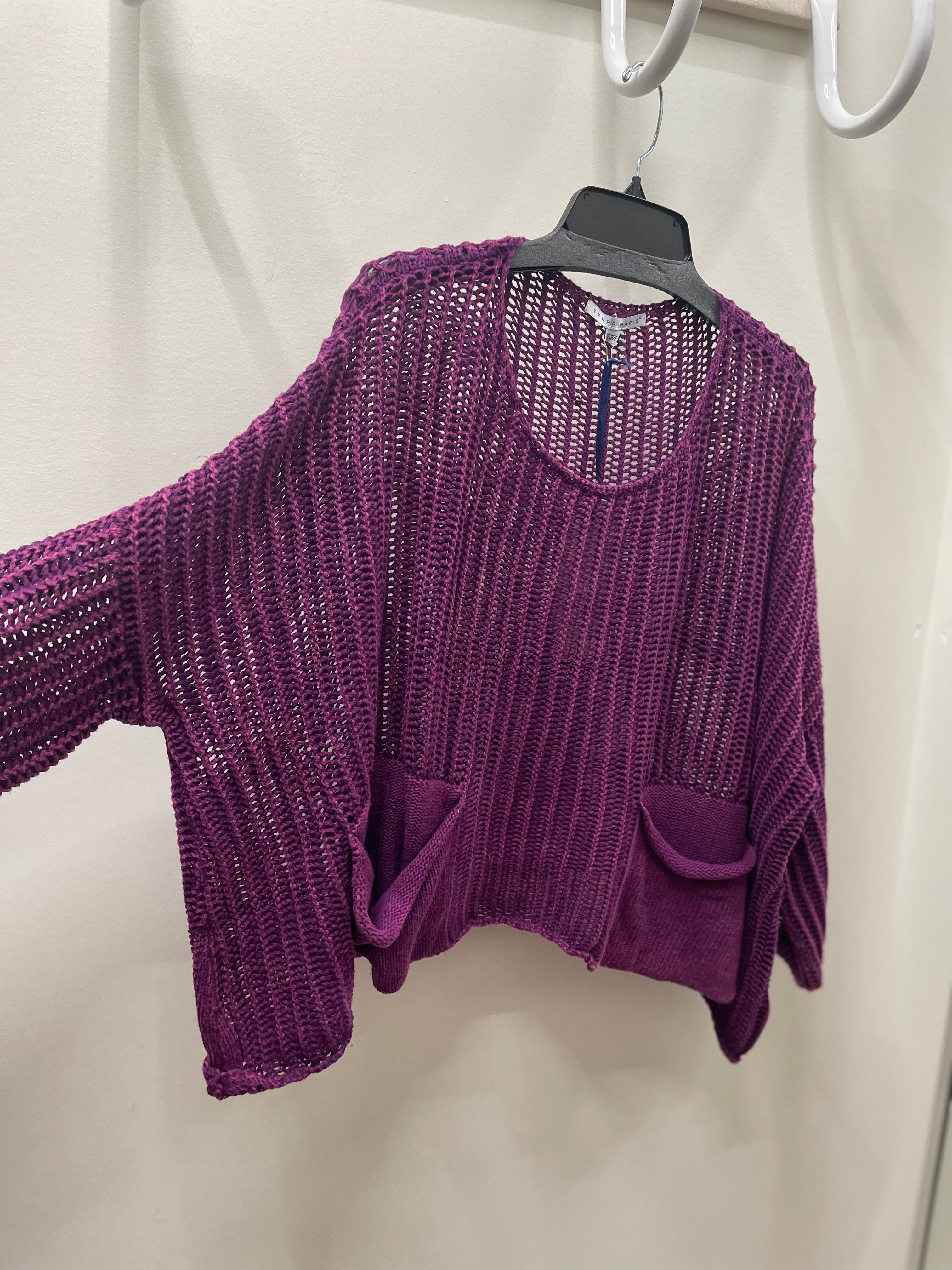 Oversized Crochet Pocket Top