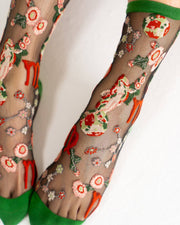 Virgo Zodiac Black Sheer Crew Sock