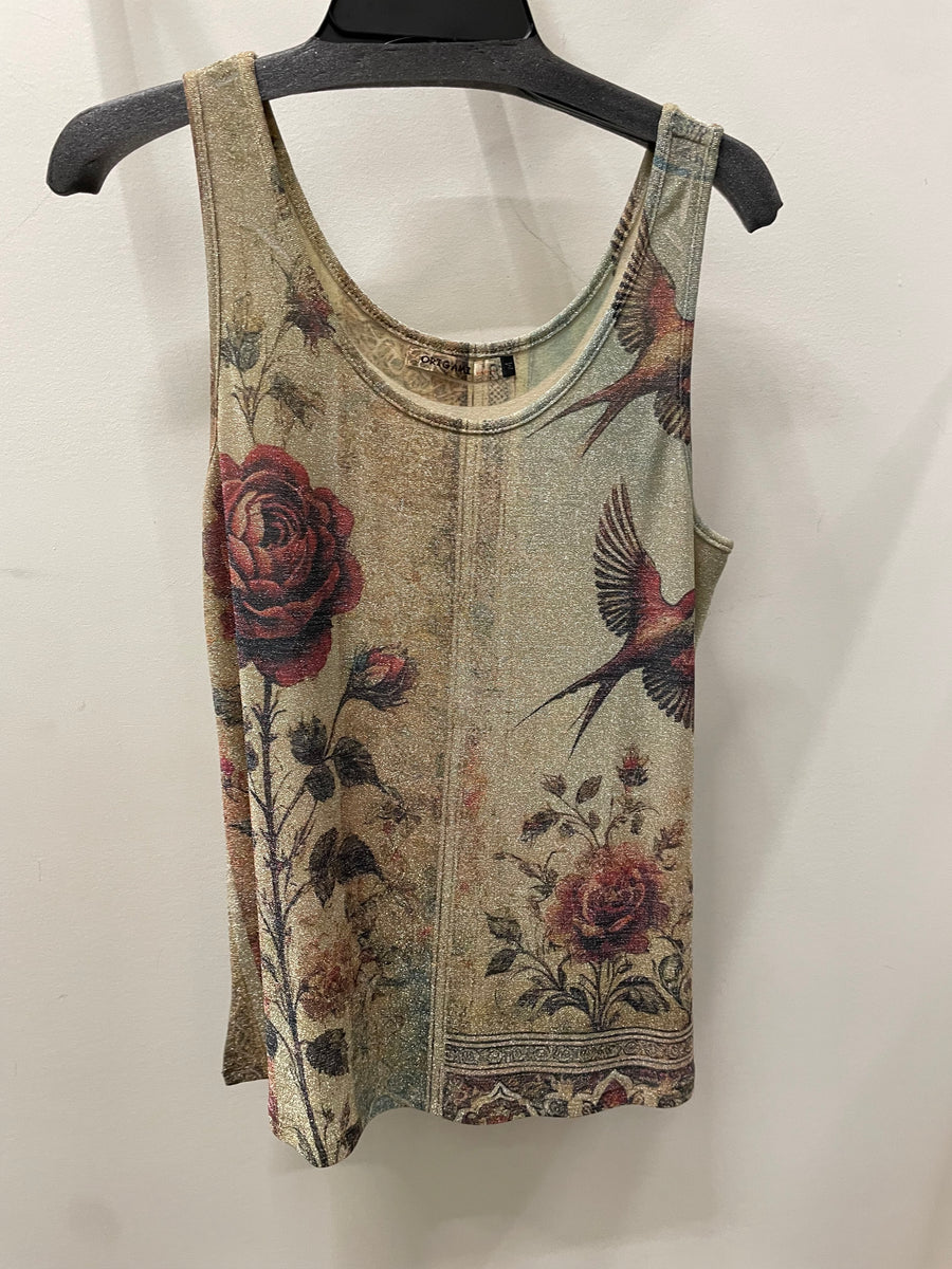 Sparkling Lurex Fabric Tank in Vintage Bird by Origami from Robin Boutique.