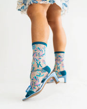 Pisces Zodiac Shimmer Sheer Crew Sock