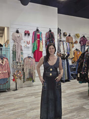 Maxi Low V Dress in Illusion Denim by IPNG Design