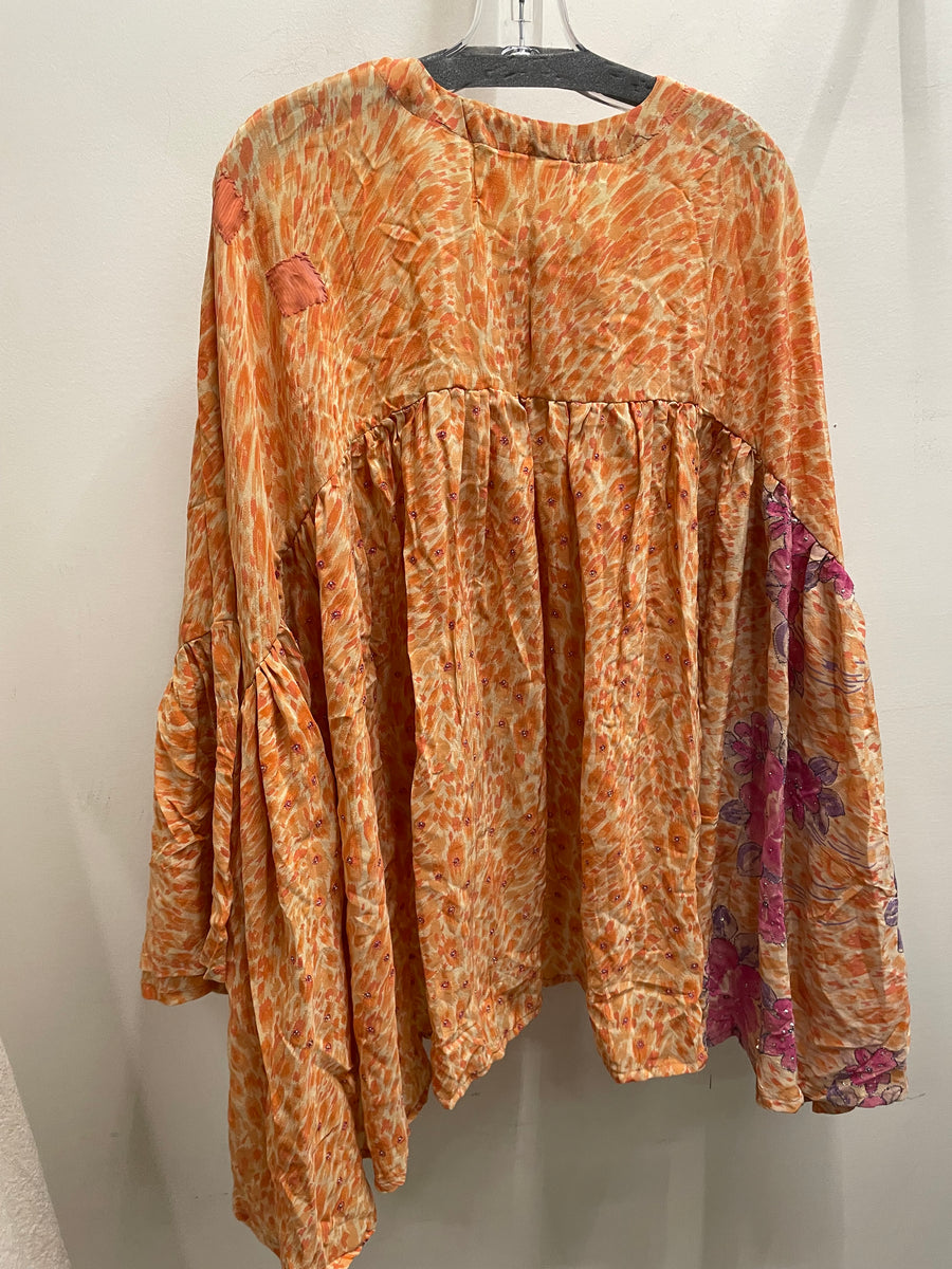Crepe Sari Bell Sleeve Golddust Crop Top #072 by Kantha Bae