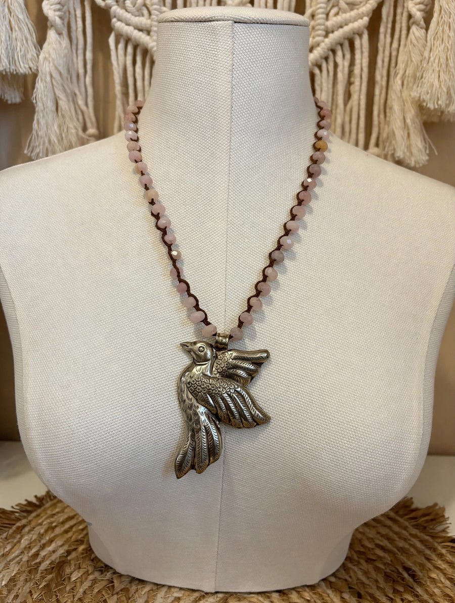 Free Spirit Rose Quartz Bird Necklace by Tara Gasparian
