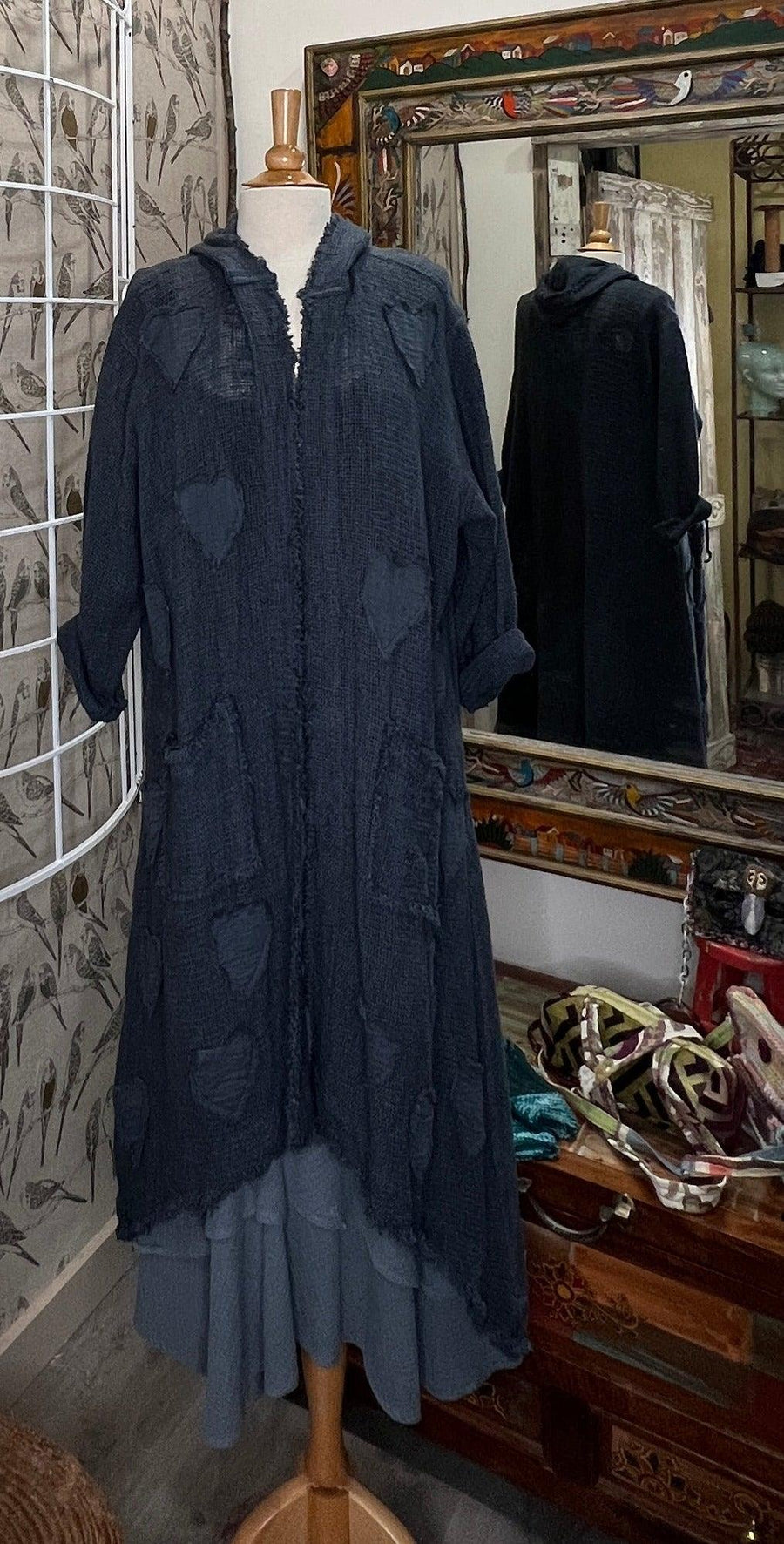 Cotton Open Knit Duster w/Heart Appliques - Robin Boutique-Boutique 