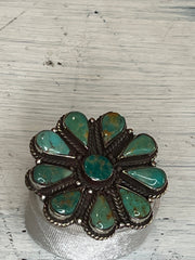 Turquoise Flower Adjustable Ornate Ring