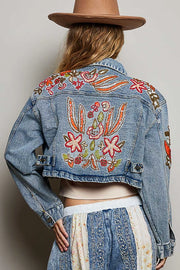 Beaded Cropped Jean Jacket