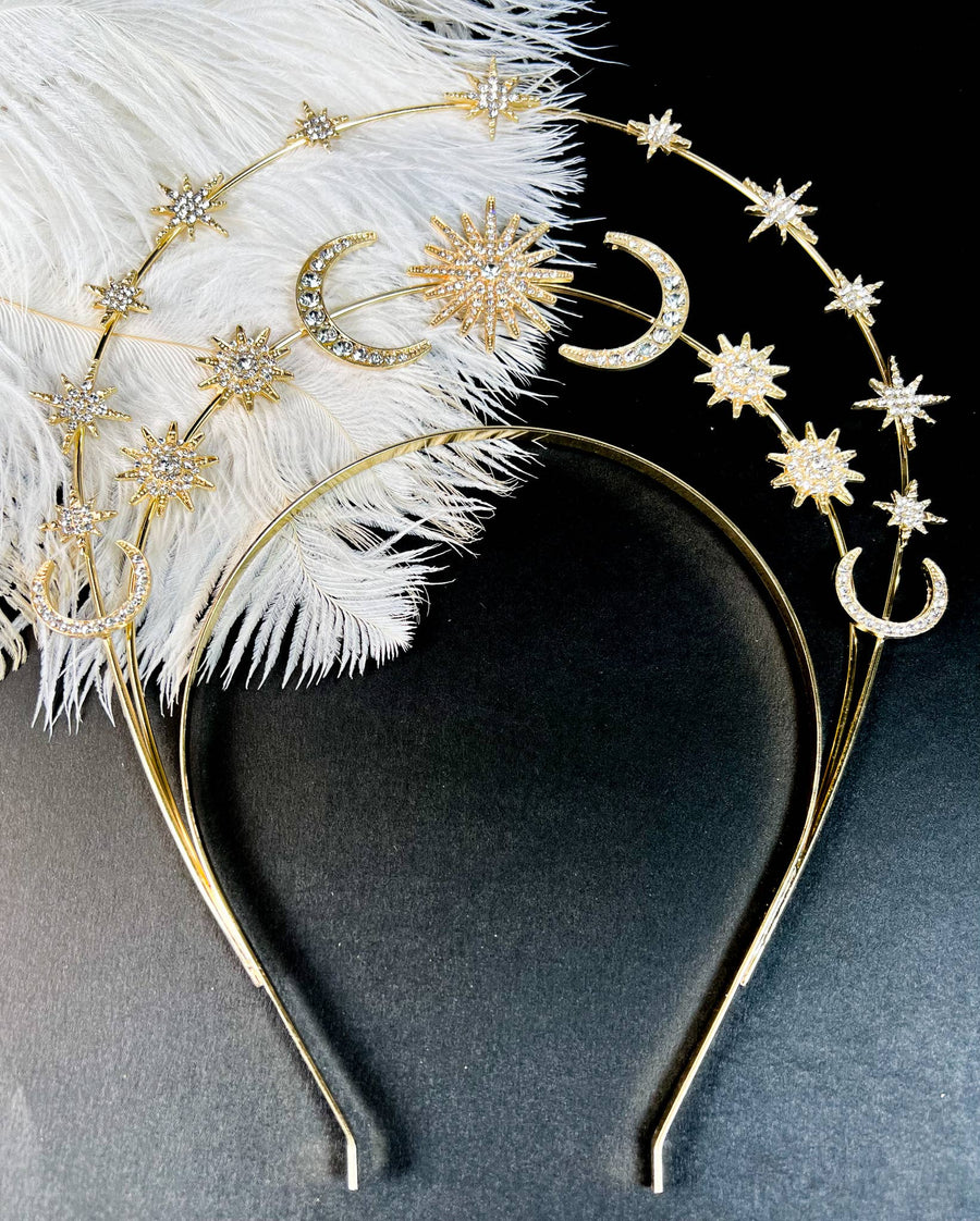 Sun Moon Stars Goddess Crown Halo Headband, Boho Headpiece Robin Boutique