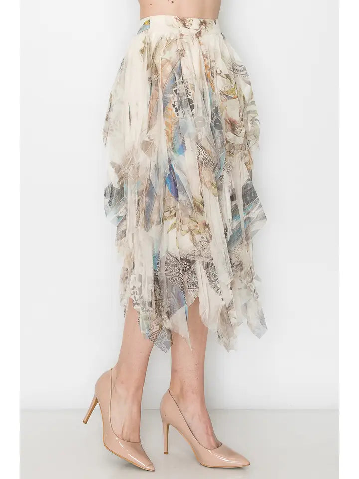 Feather Mesh Tiered Tulle Skirt by Origami