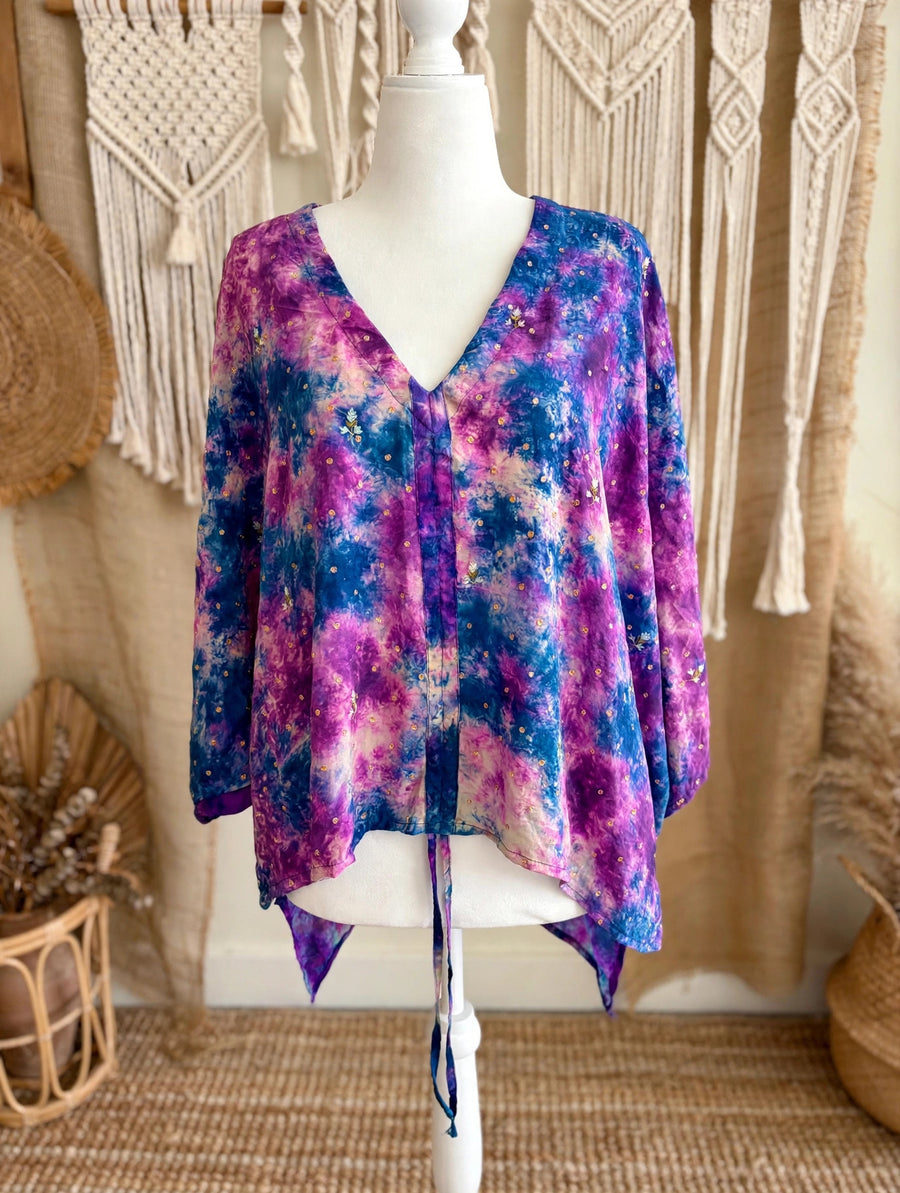 Crepe Sari Hi Lo Butterfly Top #143 by Kantha Bae
