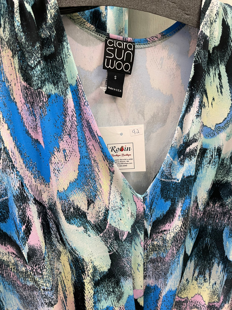 Abstract Sleeveless V-Neck Twist Top by Clara Sun Woo