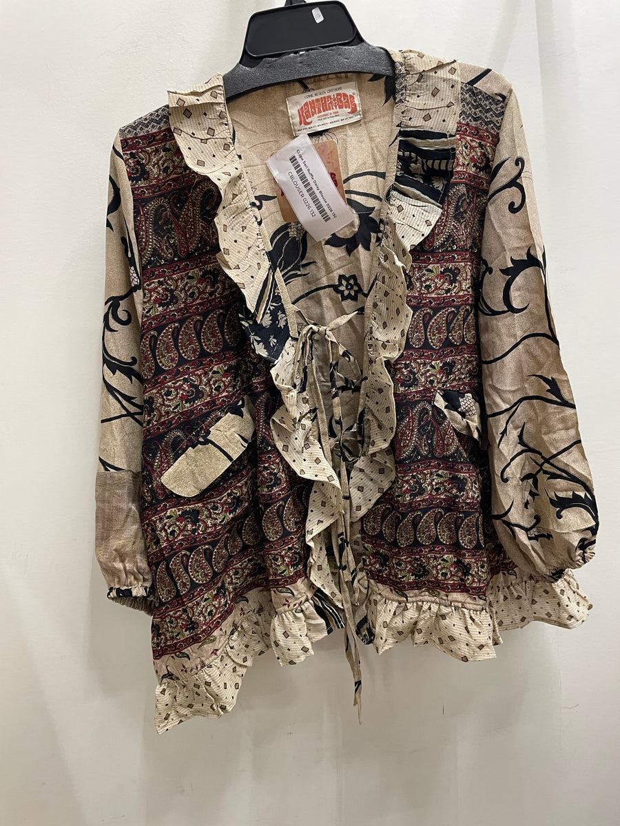 Crepe Sari Ruffle Daisy Blouse #132 by Kantha Bae