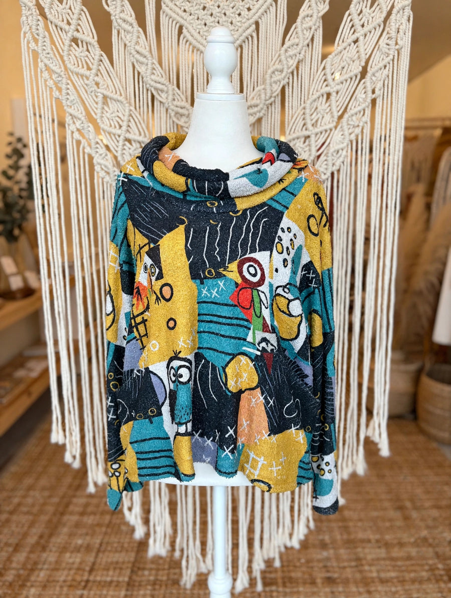 Artful Aviary Cowl Neck Pullover by Inoah
