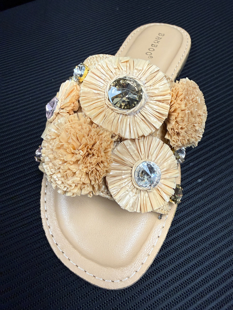 Raffia Embellished Sandal Slide Flats Robin Boutique