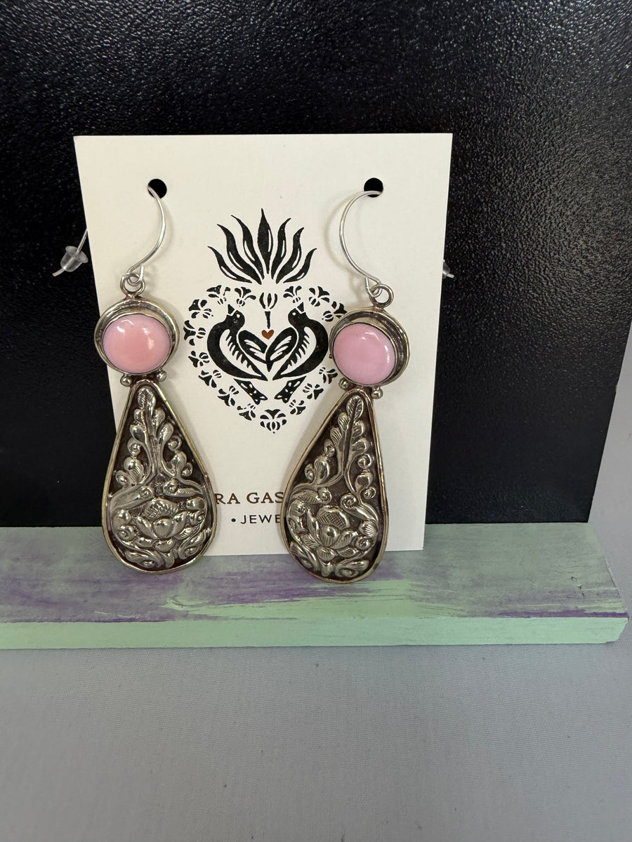 Pink Shell Filigree Drop Earrings by Tara Gasparian