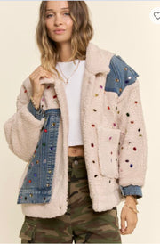 Open view of Gemstone Sherpa Denim Jacket By Davi & Dani - Robin Boutique