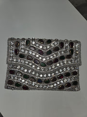 Evening Clutch Handbag with Semi Precious Stones in Silver - Robin Boutique