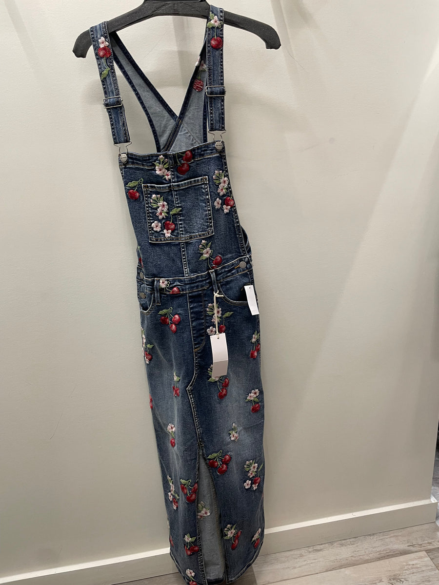 Sarah Overall Dress in Cherry on Top by Driftwood Jeans