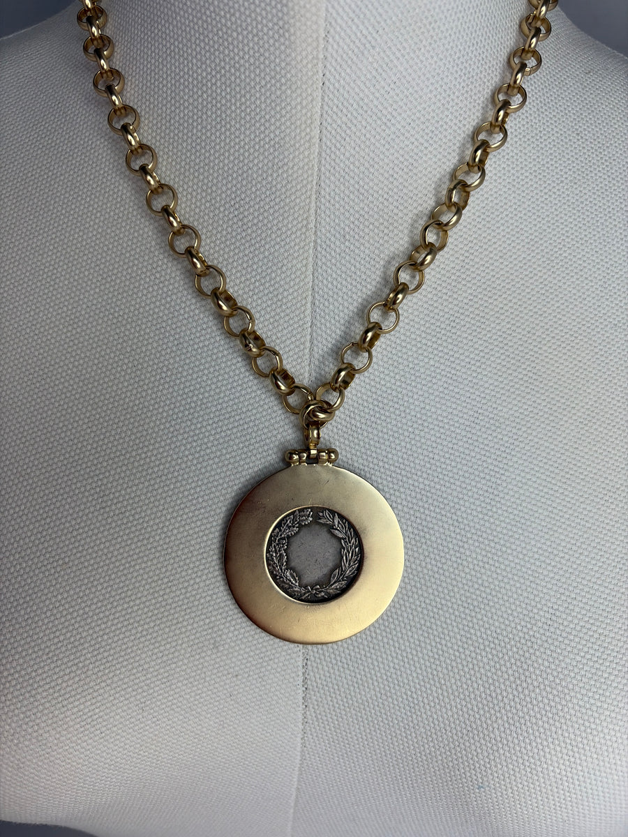 French Coin Medallion with Mother of Pearl Necklace