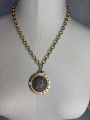 French Coin Medallion with Mother of Pearl Necklace