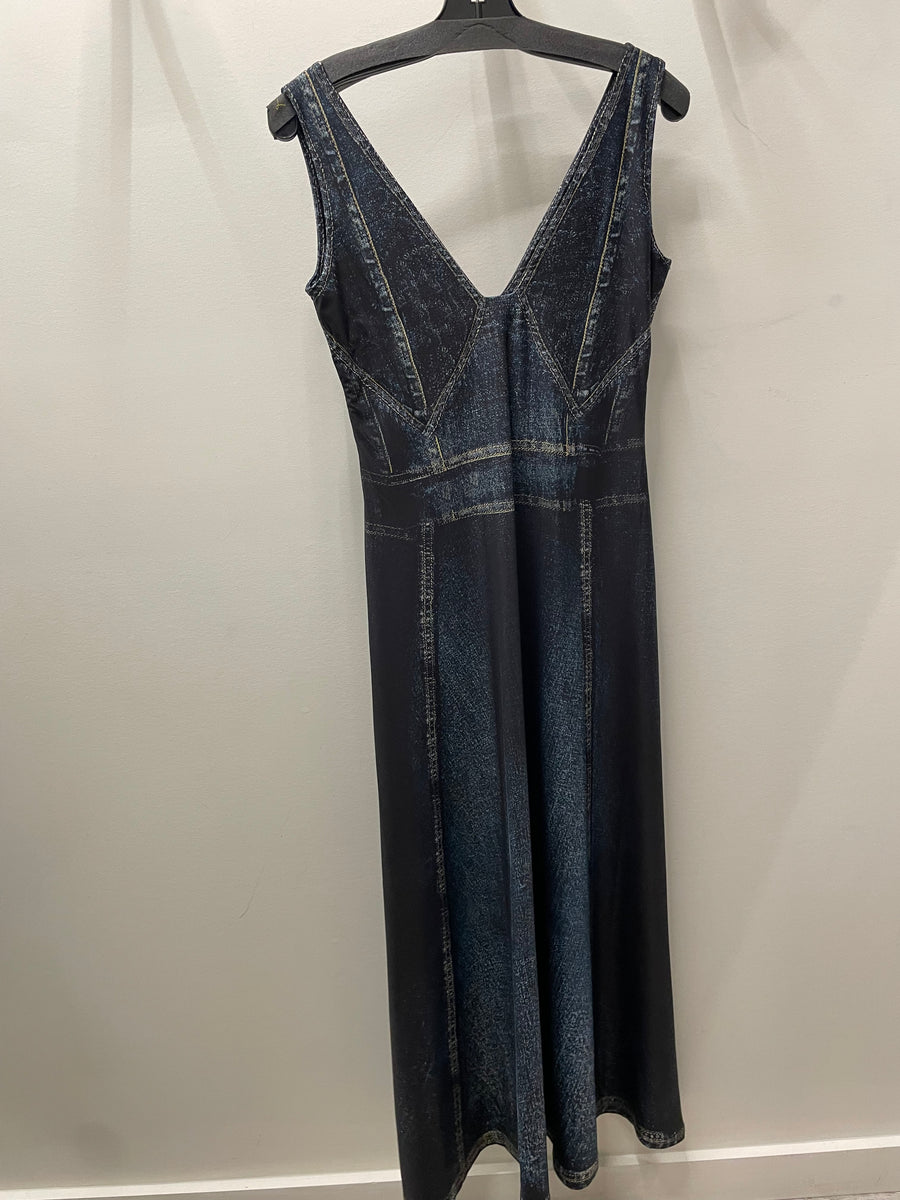 Maxi Low V Dress in Illusion Denim by IPNG Design