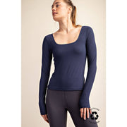 RECYCLED BUTTER SQUARE NECK LONG SLEEVE TOP T9953-C