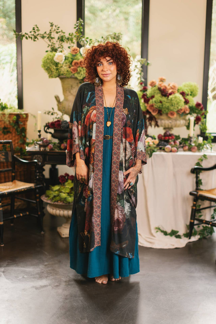 Flight of Fancy Opera Duster Kimono Robe Hummingbird Print