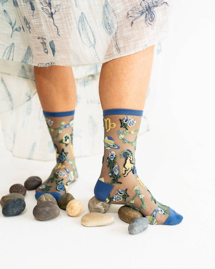Capricorn Zodiac Shimmer Sheer Crew Sock